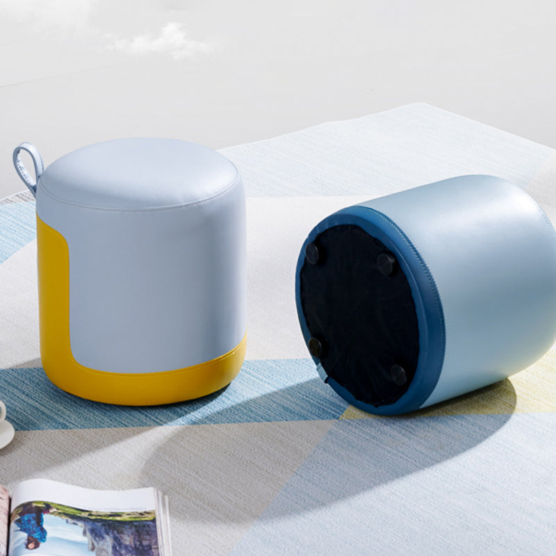 Contemporary Scandinavian Round Leather Solid Wood Frame Portable Low Stool For Bedroom