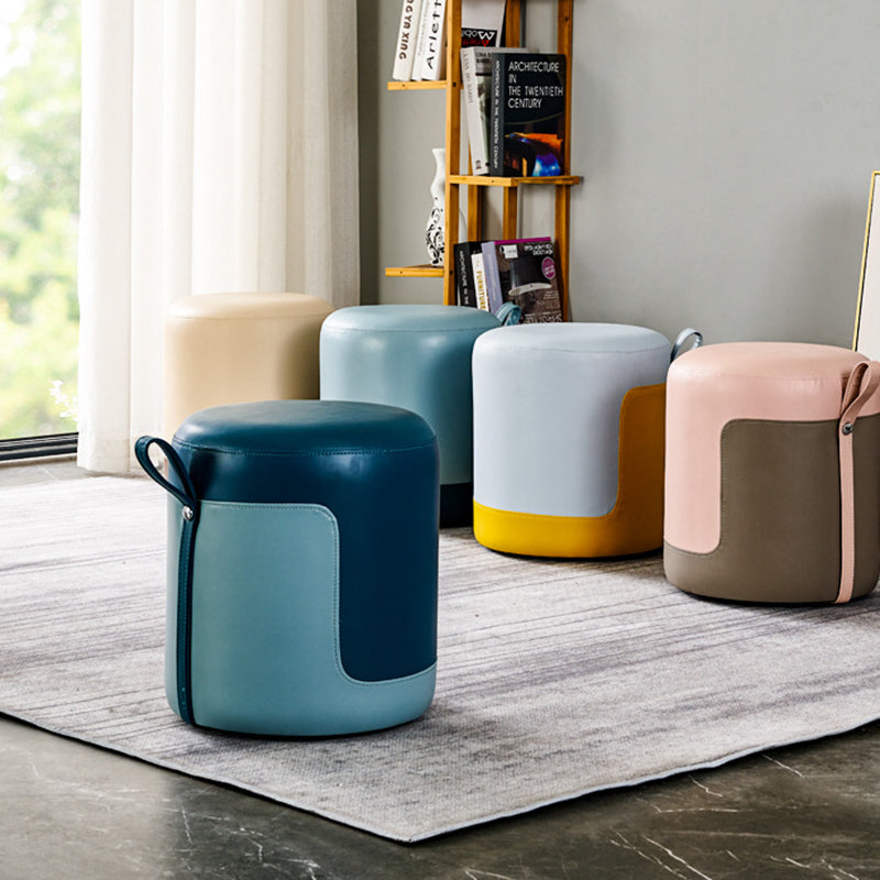 Contemporary Nordic Round Faux Leather Wood-Based Internal Frame Low Stool For Bedroom