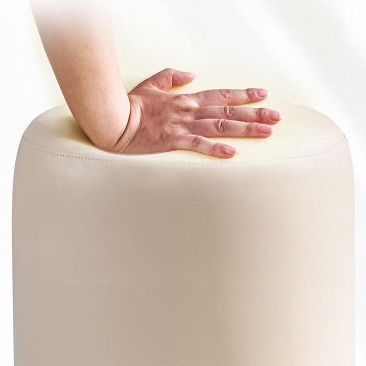 Contemporary Nordic Round Faux Leather Wood-Based Internal Frame Low Stool For Bedroom