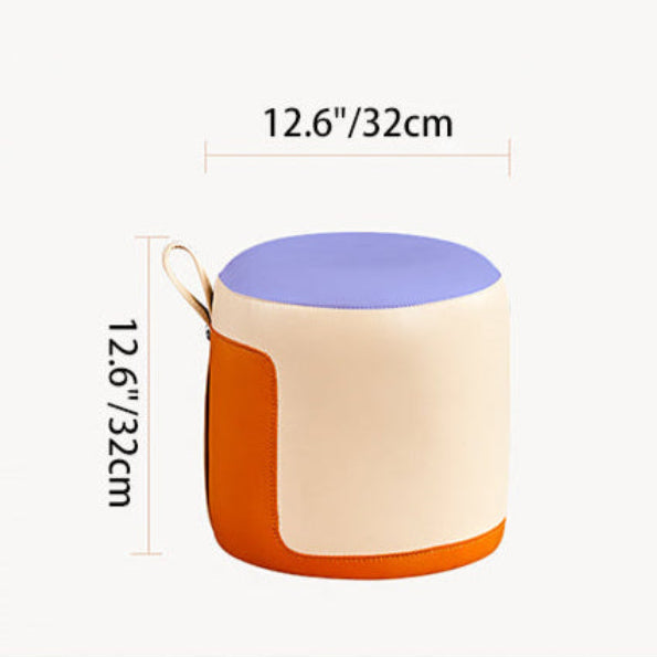Contemporary Scandinavian Round Leather Solid Wood Frame Portable Low Stool For Bedroom