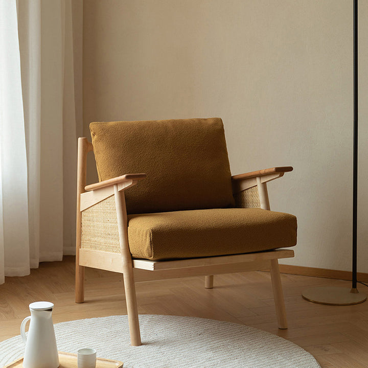 Chaise d'accent avec dossier en rotin tissé carré scandinave contemporain et cadre en bois massif pour salon 