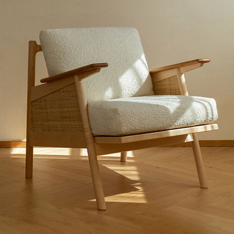 Contemporary Scandinavian Square Weaving Rattan Solid Wood Frame Accent Chair Backrest For Living Room