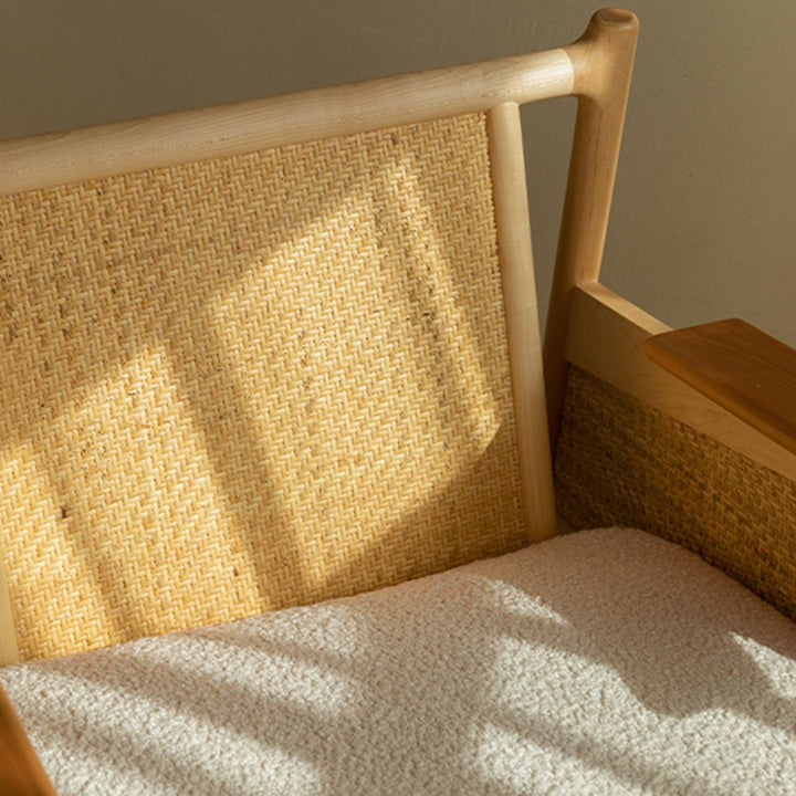 Silla de acento contemporánea de ratán cuadrada escandinava de madera de fresno con respaldo para sala de estar 