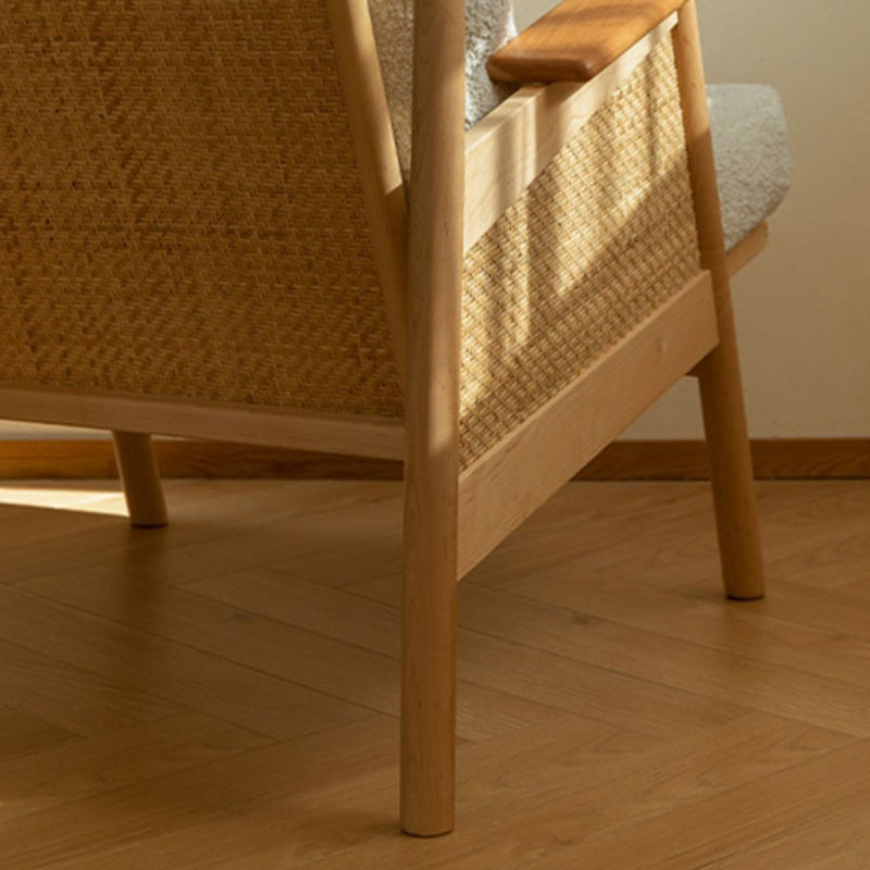 Contemporary Scandinavian Square Weaving Rattan Solid Wood Frame Accent Chair Backrest For Living Room