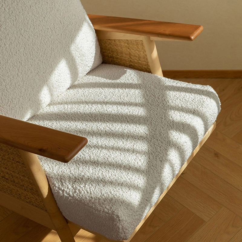 Contemporary Scandinavian Square Weaving Rattan Solid Wood Frame Accent Chair Backrest For Living Room
