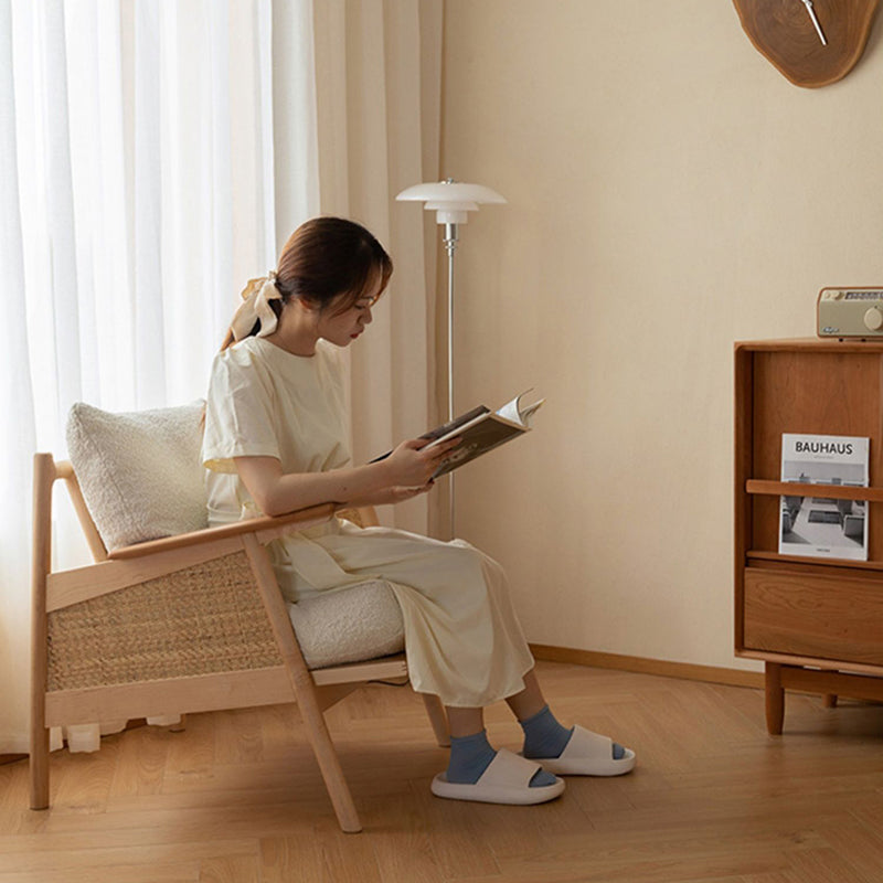 Silla de acento contemporánea de ratán cuadrada escandinava de madera de fresno con respaldo para sala de estar 