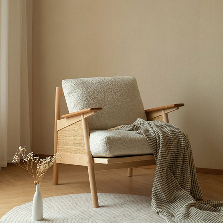 Silla de acento contemporánea de ratán cuadrada escandinava de madera de fresno con respaldo para sala de estar 