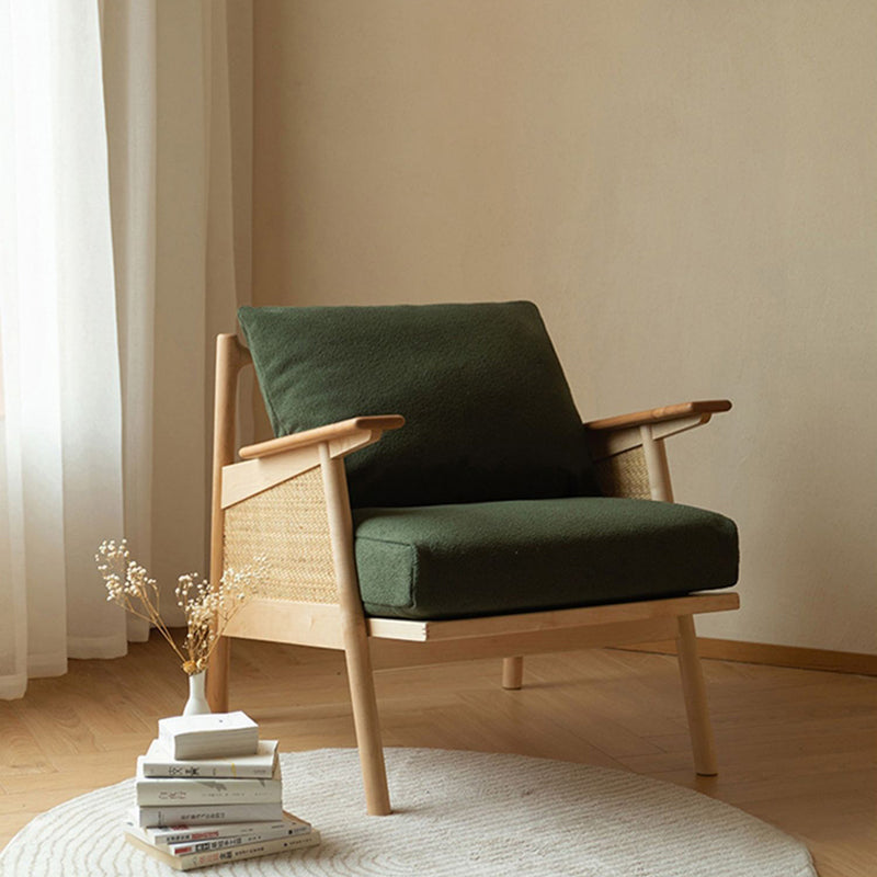 Contemporary Scandinavian Square Weaving Rattan Solid Wood Frame Accent Chair Backrest For Living Room