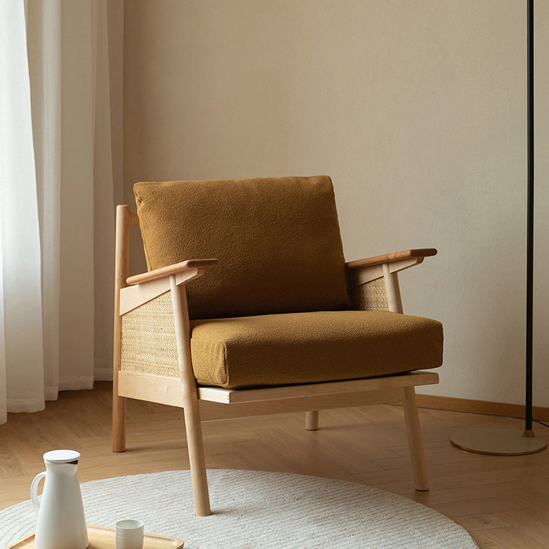Contemporary Scandinavian Square Weaving Rattan Solid Wood Frame Accent Chair Backrest For Living Room