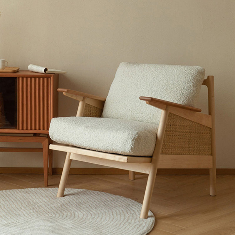 Contemporary Scandinavian Square Weaving Rattan Solid Wood Frame Accent Chair Backrest For Living Room