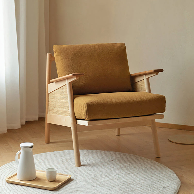 Contemporary Scandinavian Square Weaving Rattan Solid Wood Frame Accent Chair Backrest For Living Room