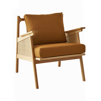 Contemporary Scandinavian Square Weaving Rattan Solid Wood Frame Accent Chair Backrest For Living Room
