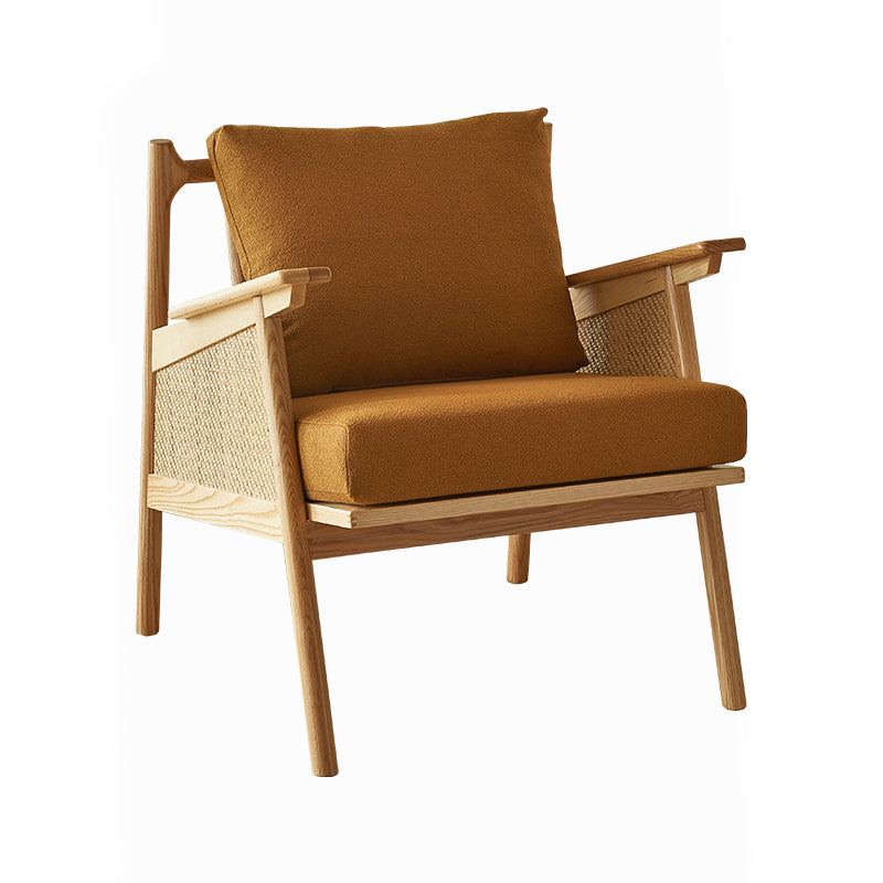 Contemporary Scandinavian Square Weaving Rattan Solid Wood Frame Accent Chair Backrest For Living Room