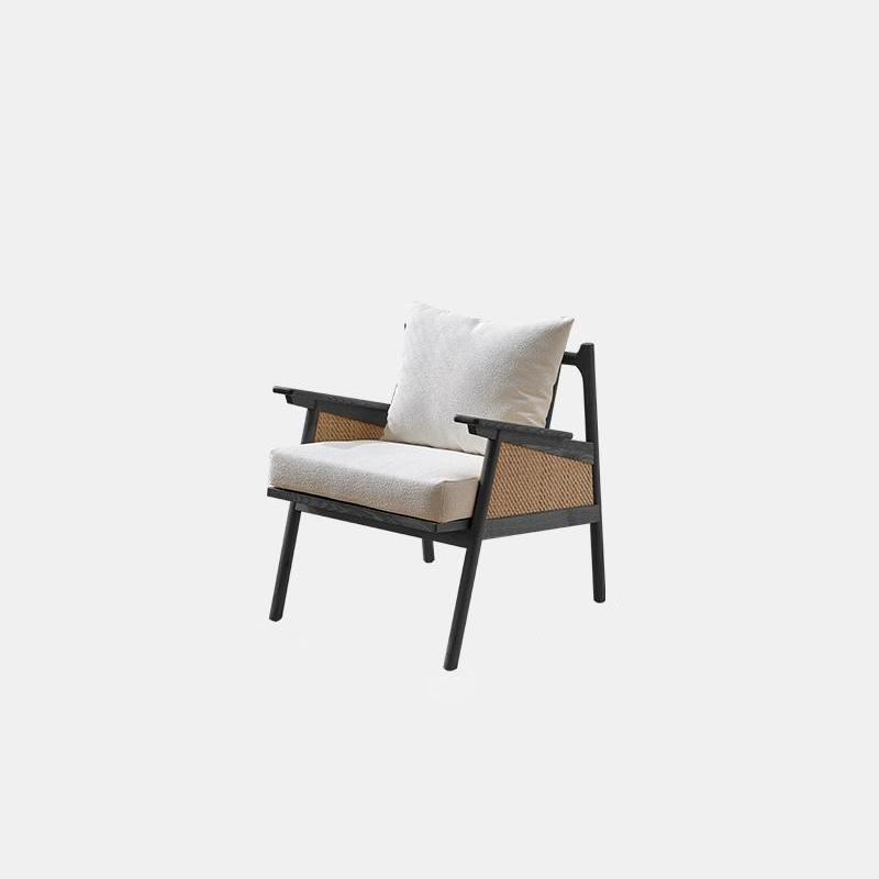 Contemporary Scandinavian Square Weaving Rattan Solid Wood Frame Accent Chair Backrest For Living Room