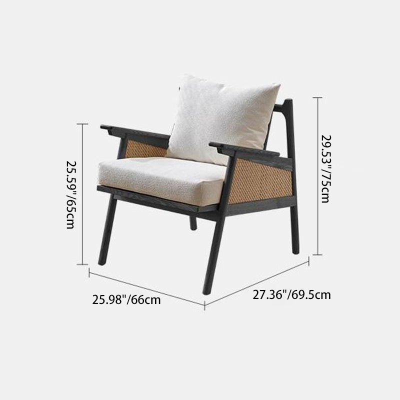 Contemporary Scandinavian Square Weaving Rattan Solid Wood Frame Accent Chair Backrest For Living Room