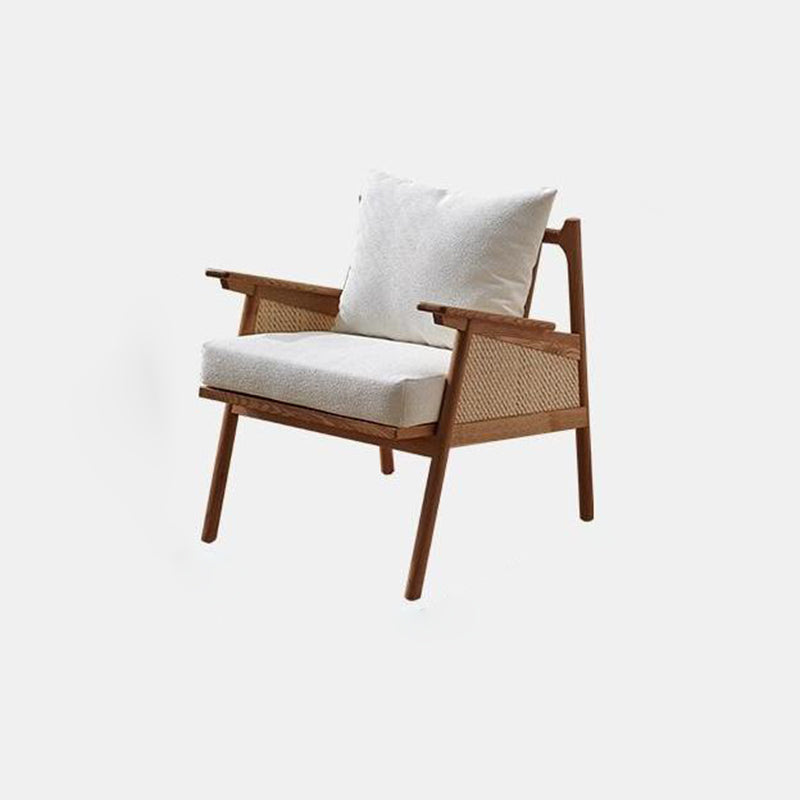 Contemporary Scandinavian Square Weaving Rattan Solid Wood Frame Accent Chair Backrest For Living Room