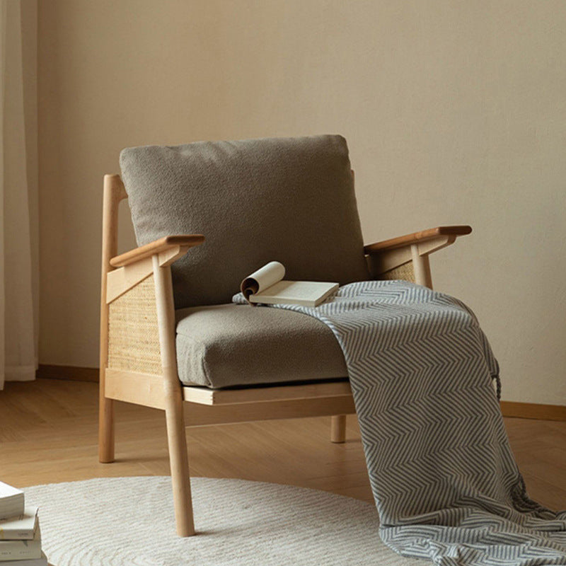 Contemporary Scandinavian Square Weaving Rattan Solid Wood Frame Accent Chair Backrest For Living Room