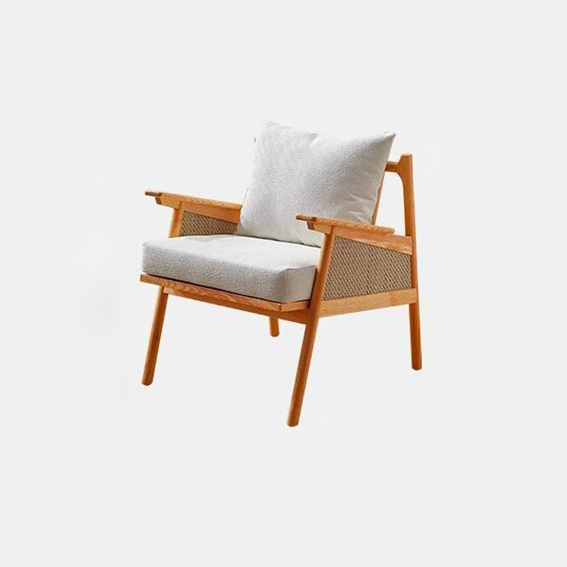 Contemporary Scandinavian Square Weaving Rattan Solid Wood Frame Accent Chair Backrest For Living Room