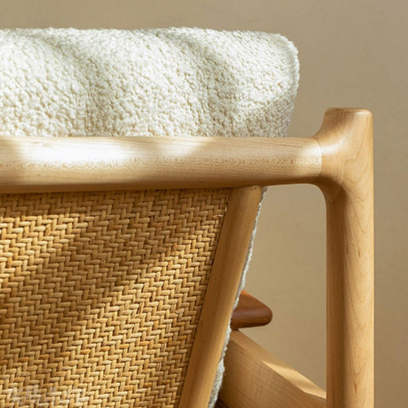 Contemporary Scandinavian Square Weaving Rattan Solid Wood Frame Accent Chair Backrest For Living Room