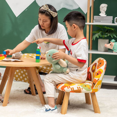Contemporary Creative Cartoon Animal Pattern Fabric Solid Wood Low Stool For Bedroom