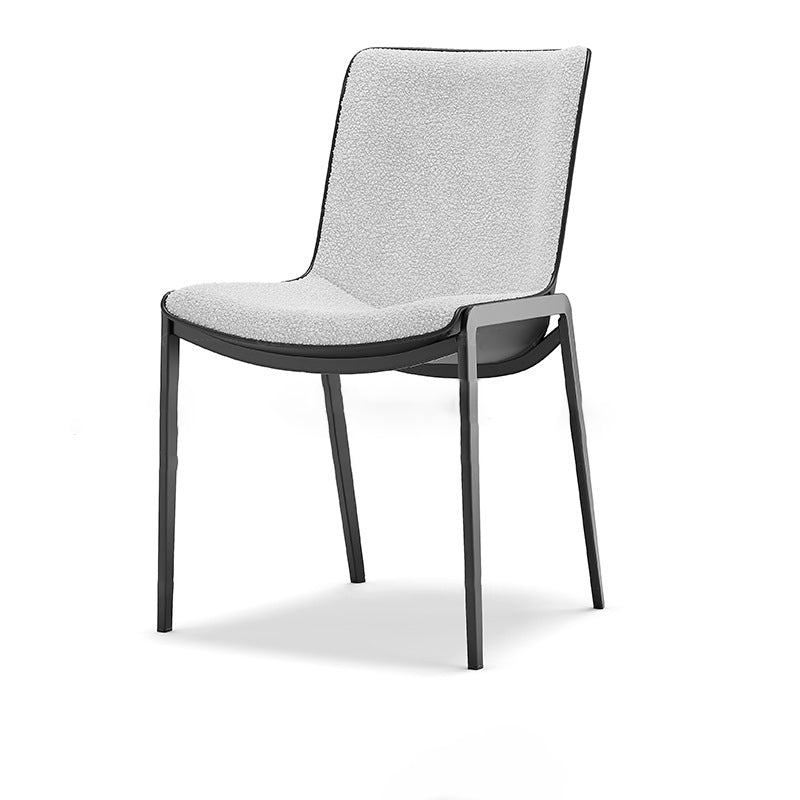 Chaise de Salle à Manger Moderne en Cuir Luxueux Courbé avec Dossier en Acier au Carbone 