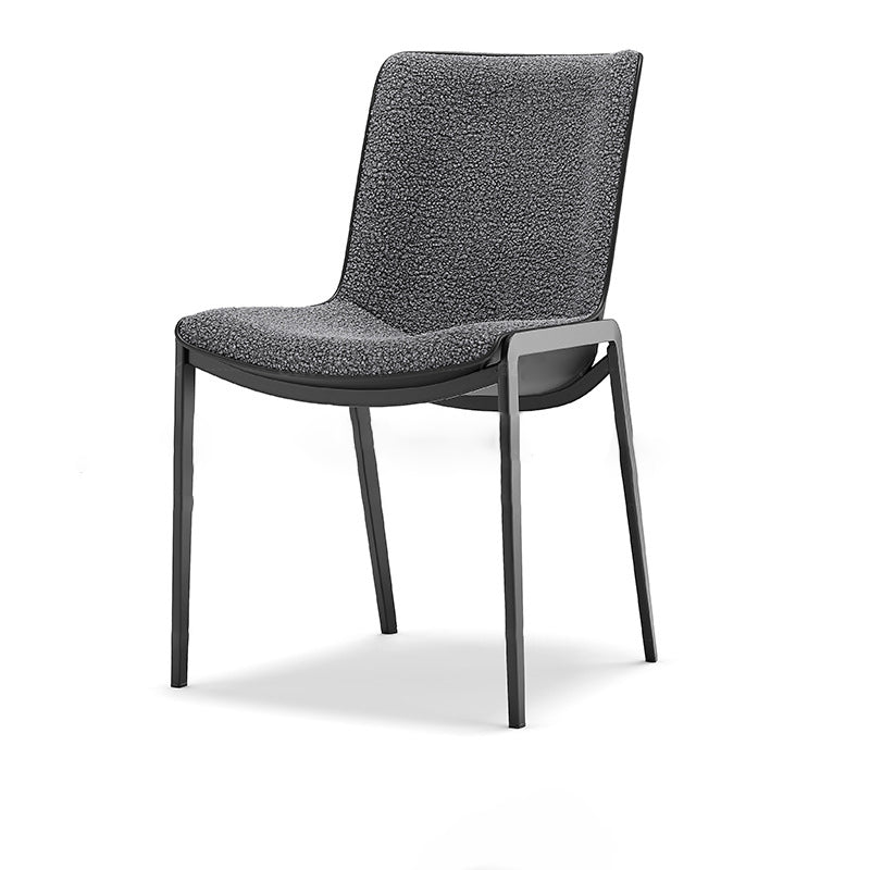 Chaise de Salle à Manger Moderne en Cuir Luxueux Courbé avec Dossier en Acier au Carbone 