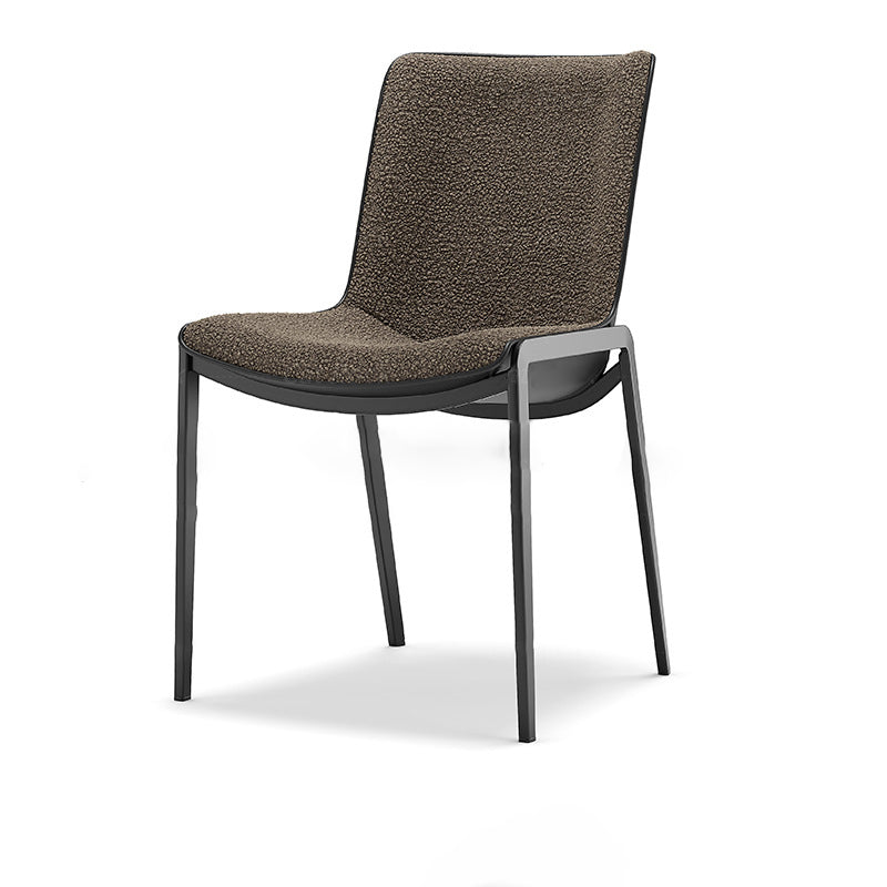 Chaise de Salle à Manger Moderne en Cuir Luxueux Courbé avec Dossier en Acier au Carbone 