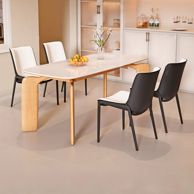 Chaise de Salle à Manger Moderne en Cuir Luxueux Courbé avec Dossier en Acier au Carbone 