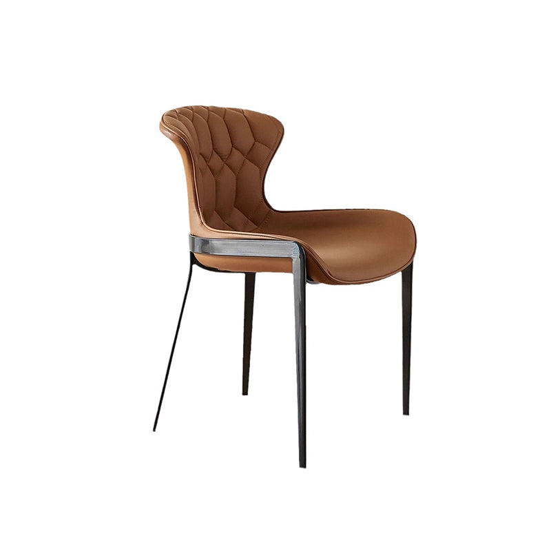 Chaise de Salle à Manger Moderne en Cuir Luxueux Courbé avec Dossier en Acier au Carbone 