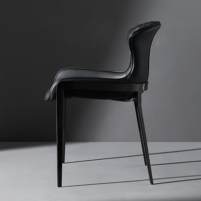 Chaise de Salle à Manger Moderne en Cuir Luxueux Courbé avec Dossier en Acier au Carbone 