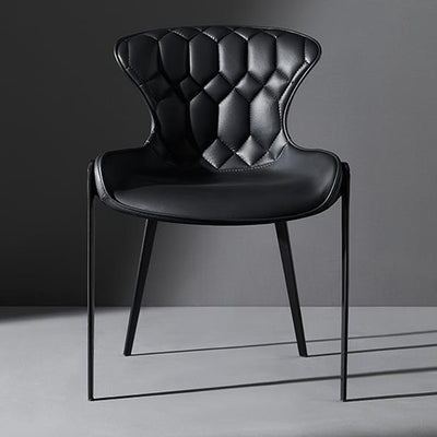 Chaise de Salle à Manger Moderne en Cuir Luxueux Courbé avec Dossier en Acier au Carbone 