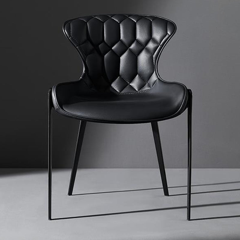 Chaise de Salle à Manger Moderne en Cuir Luxueux Courbé avec Dossier en Acier au Carbone 
