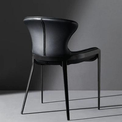 Chaise de Salle à Manger Moderne en Cuir Luxueux Courbé avec Dossier en Acier au Carbone 