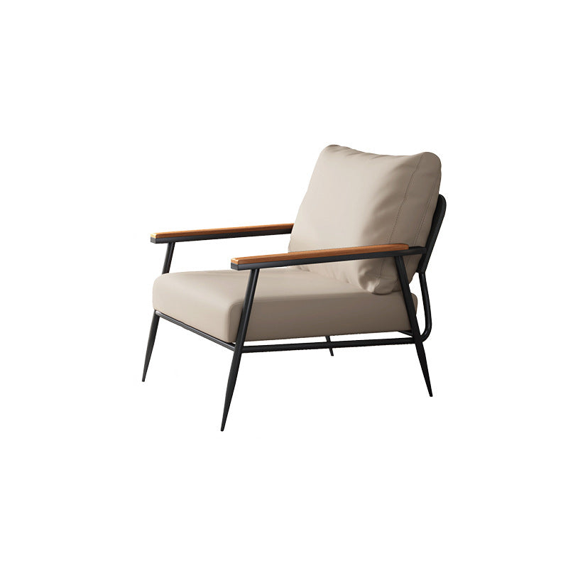 Contemporary Scandinavian Square Microfiber Leather Upholstered Accent Chair Backrest Armrest For Living Room