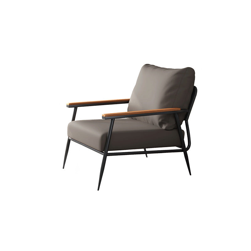 Contemporary Scandinavian Square Microfiber Leather Upholstered Accent Chair Backrest Armrest For Living Room