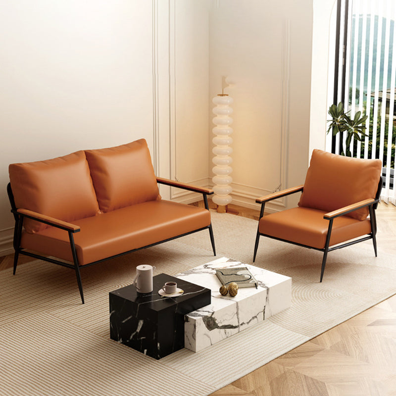 Contemporary Scandinavian Square Microfiber Leather Upholstered Accent Chair Backrest Armrest For Living Room
