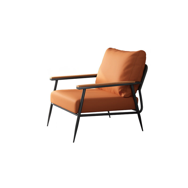 Contemporary Scandinavian Square Microfiber Leather Upholstered Accent Chair Backrest Armrest For Living Room