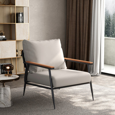 Contemporary Scandinavian Square Microfiber Leather Upholstered Accent Chair Backrest Armrest For Living Room