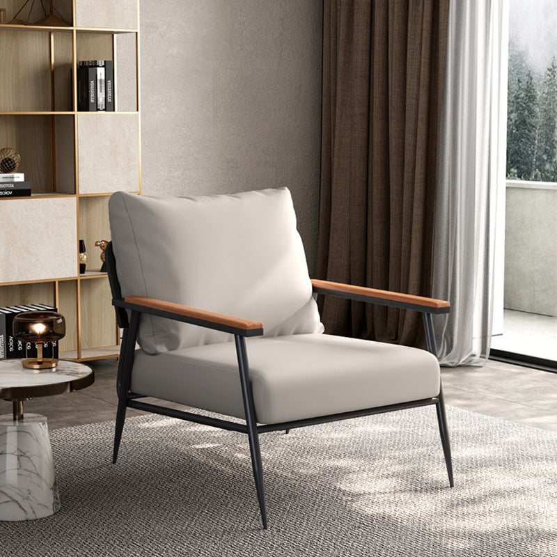 Contemporary Scandinavian Square Microfiber Leather Upholstered Accent Chair Backrest Armrest For Living Room