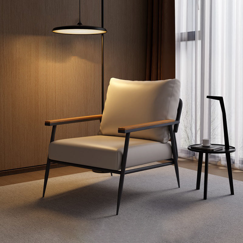 Contemporary Scandinavian Square Microfiber Leather Upholstered Accent Chair Backrest Armrest For Living Room