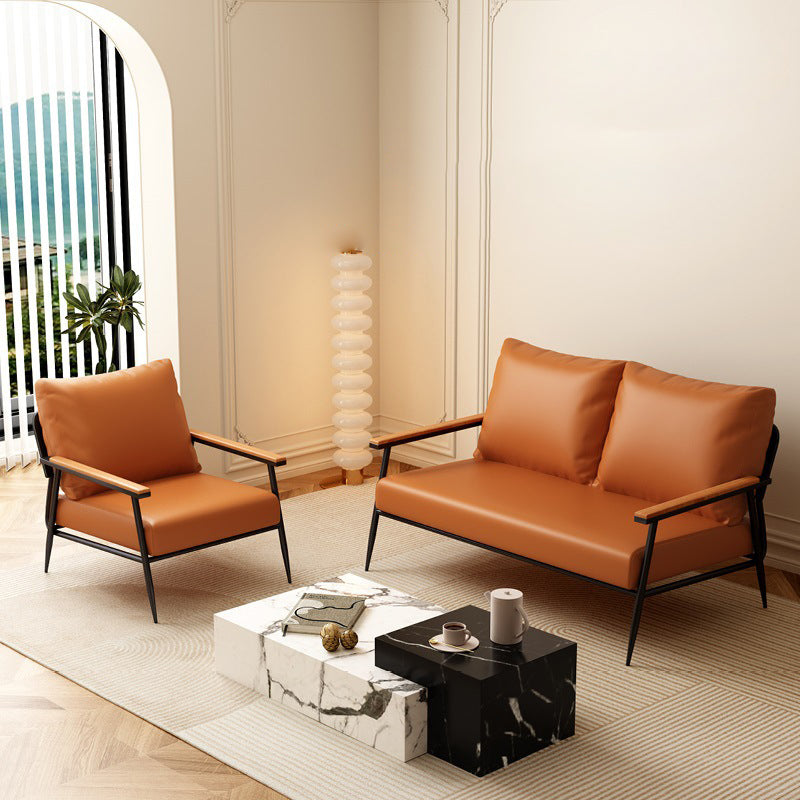 Contemporary Scandinavian Square Microfiber Leather Upholstered Accent Chair Backrest Armrest For Living Room