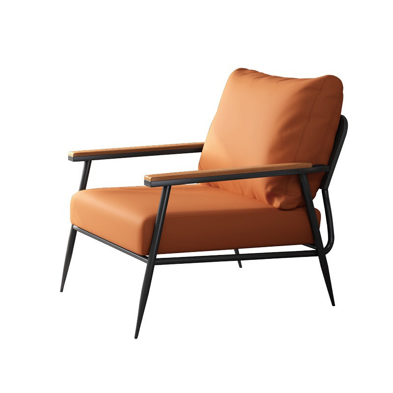 Contemporary Scandinavian Square Microfiber Leather Upholstered Accent Chair Backrest Armrest For Living Room
