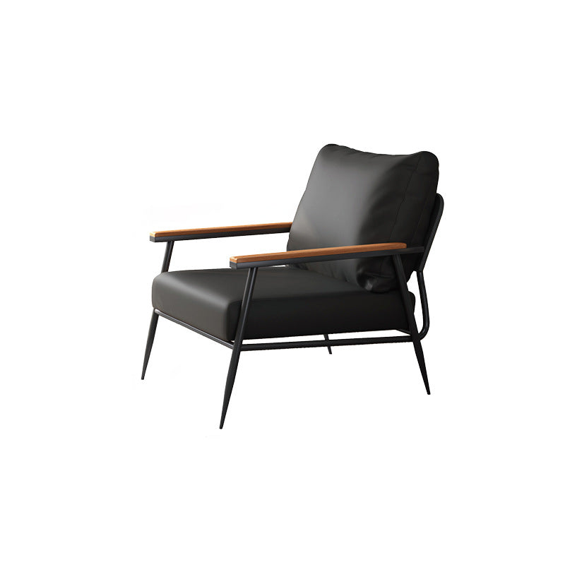 Contemporary Scandinavian Square Microfiber Leather Upholstered Accent Chair Backrest Armrest For Living Room