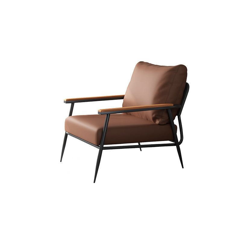 Contemporary Scandinavian Square Microfiber Leather Upholstered Accent Chair Backrest Armrest For Living Room