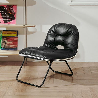 Contemporary Nordic Curved Leather Upholstered Portable Folding Accent Chair Backrest For Living Room