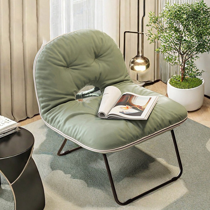 Contemporary Nordic Curved Leather Upholstered Portable Folding Accent Chair Backrest For Living Room