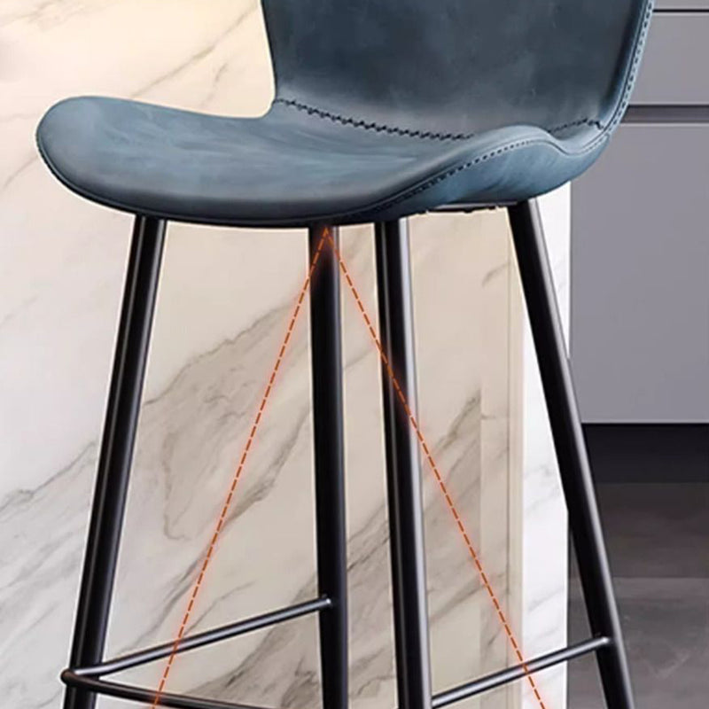 Contemporary Scandinavian Curved Leather Carbon Steel High Legs Bar Stool Footrest For Dining Room