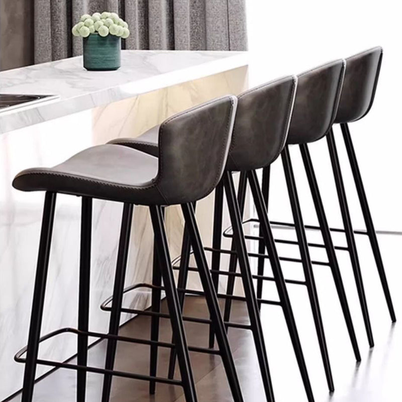 Contemporary Scandinavian Curved Leather Carbon Steel High Legs Bar Stool Footrest For Dining Room