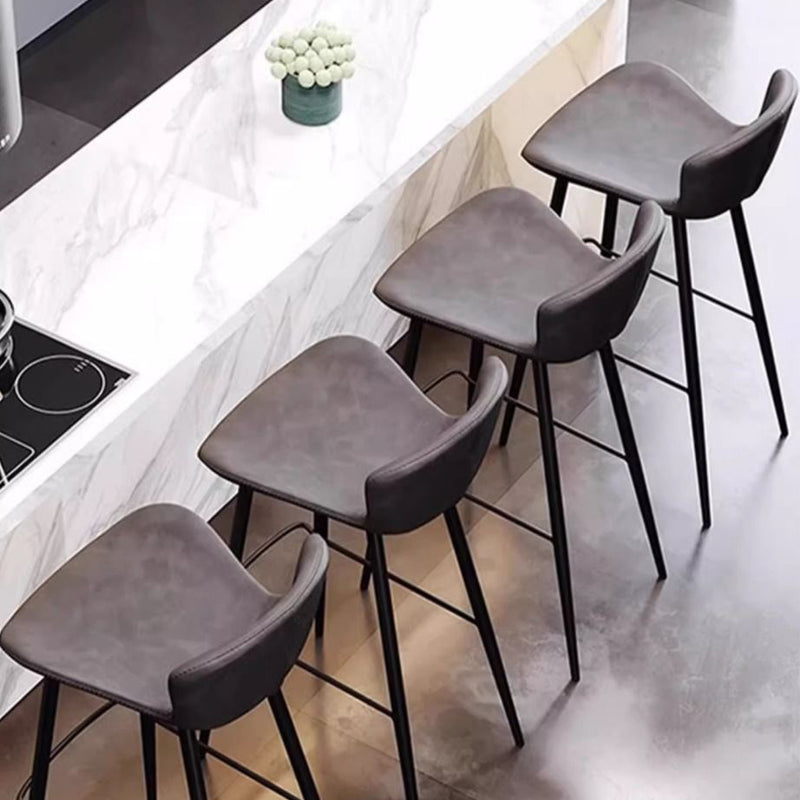 Contemporary Scandinavian Curved Leather Carbon Steel High Legs Bar Stool Footrest For Dining Room