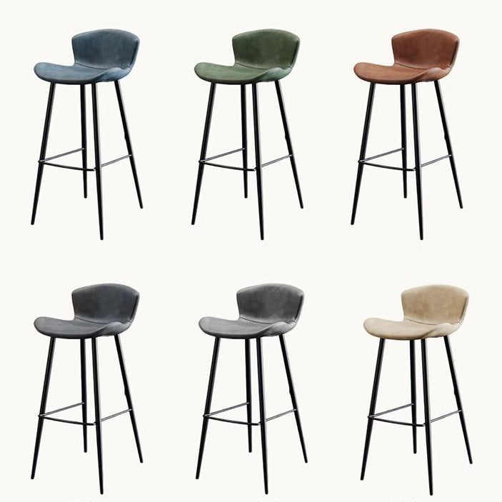 Contemporary Scandinavian Curved Leather Carbon Steel High Legs Bar Stool Footrest For Dining Room